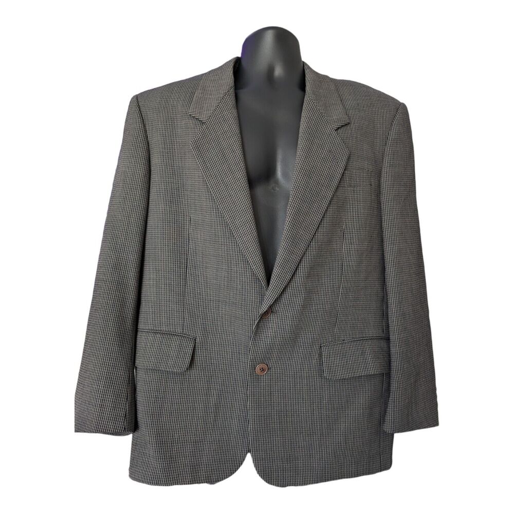 ALFANI Men's Charcoal Gray Plaid 100% WOOL Sport Coat Jacket Blazer 42R Size L